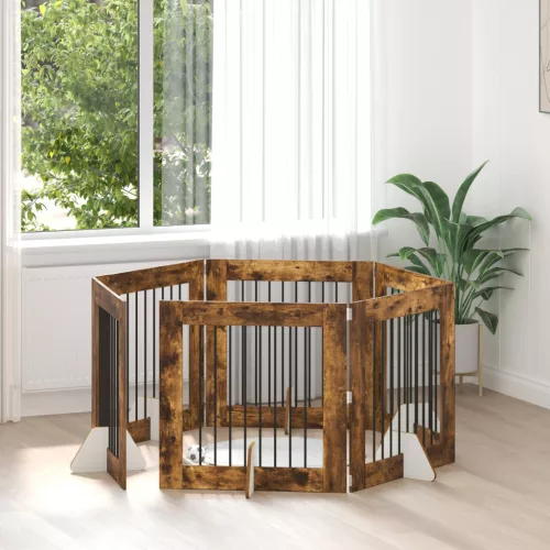  Kutyakerítés állványokkal 6 pcs Füstös Tölgy 80 x 80 cm