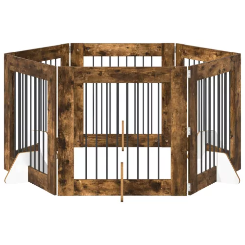  Kutyakerítés állványokkal 6 pcs Füstös Tölgy 80 x 80 cm