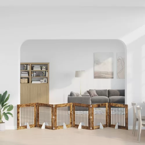  Kutyakerítés állványokkal 6 pcs Füstös Tölgy 80 x 80 cm