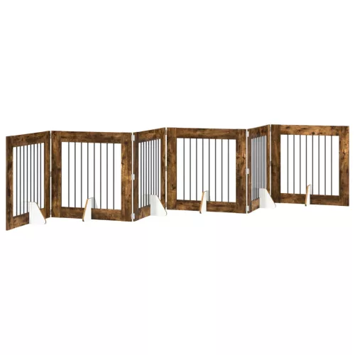  Kutyakerítés állványokkal 6 pcs Füstös Tölgy 80 x 80 cm