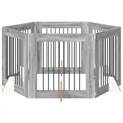  Kutyakerítés állványokkal 6 pcs Szürke Sonoma 80 x 80 cm
