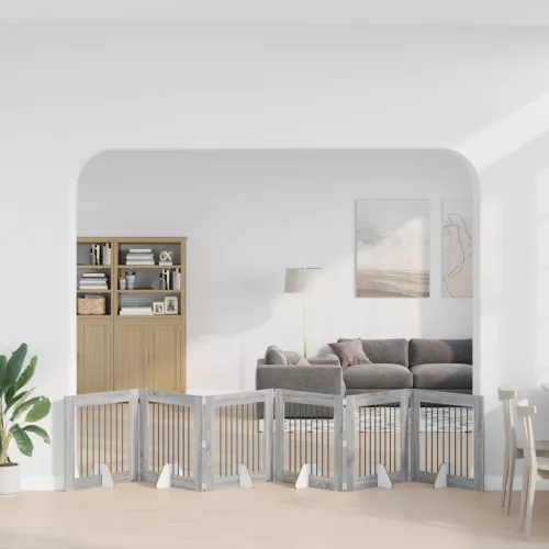  Kutyakerítés állványokkal 6 pcs Szürke Sonoma 80 x 80 cm