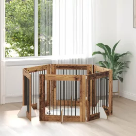    Kutyakerítés állványokkal 6 pcs Antik Fa 80 x 80 cm Szerelt Fa
