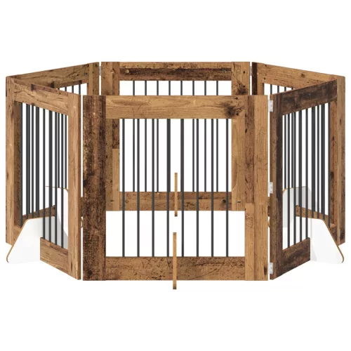  Kutyakerítés állványokkal 6 pcs Antik Fa 80 x 80 cm Szerelt Fa