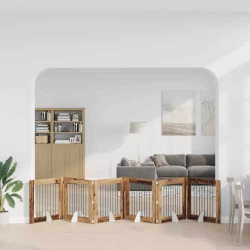  Kutyakerítés állványokkal 6 pcs Antik Fa 80 x 80 cm Szerelt Fa