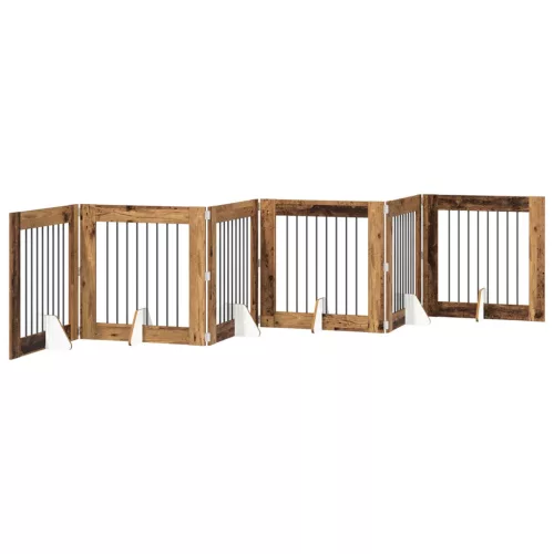  Kutyakerítés állványokkal 6 pcs Antik Fa 80 x 80 cm Szerelt Fa
