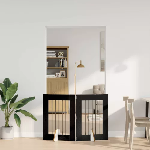  Kutyakerítés állványokkal 2 pcs Fekete Tölgy 60 x 80 cm