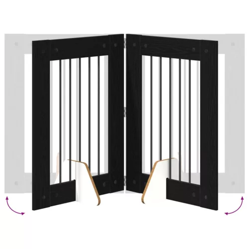  Kutyakerítés állványokkal 2 pcs Fekete Tölgy 60 x 80 cm