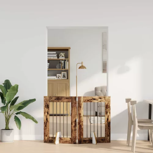  Kutyakerítés állványokkal 2 pcs Füstös Tölgy 60 x 80 cm