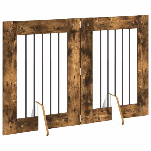  Kutyakerítés állványokkal 2 pcs Füstös Tölgy 60 x 80 cm