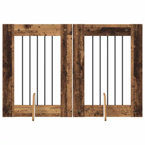  Kutyakerítés állványokkal 2 pcs Antik Fa 60 x 80 cm Szerelt Fa