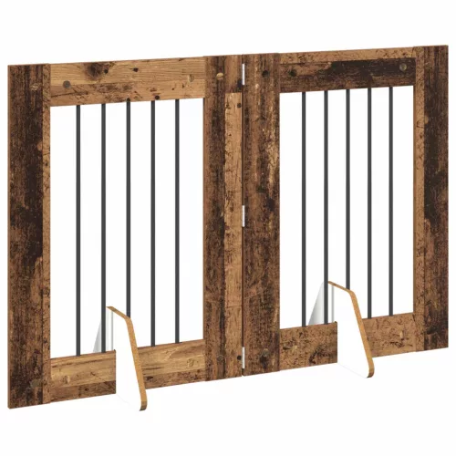 Kutyakerítés állványokkal 2 pcs Antik Fa 60 x 80 cm Szerelt Fa
