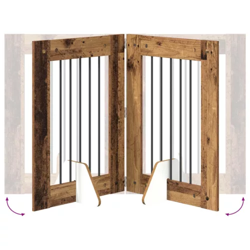  Kutyakerítés állványokkal 2 pcs Antik Fa 60 x 80 cm Szerelt Fa