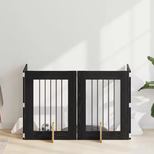  Kutyakerítés állványokkal 4 pcs Fekete Tölgy 60 x 80 cm