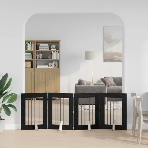  Kutyakerítés állványokkal 4 pcs Fekete Tölgy 60 x 80 cm