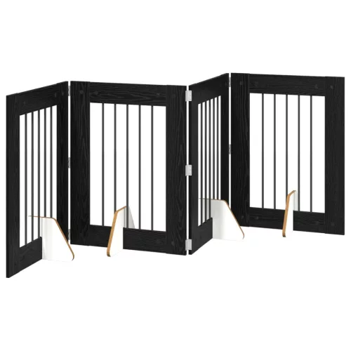  Kutyakerítés állványokkal 4 pcs Fekete Tölgy 60 x 80 cm