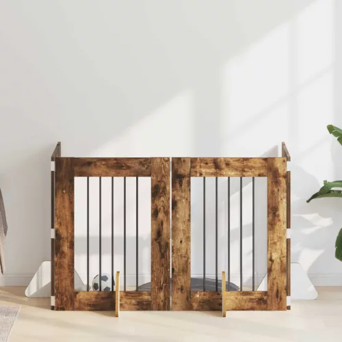 Kutyakerítés állványokkal 4 pcs Füstös Tölgy 60 x 80 cm