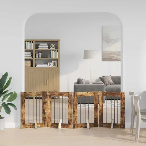  Kutyakerítés állványokkal 4 pcs Füstös Tölgy 60 x 80 cm