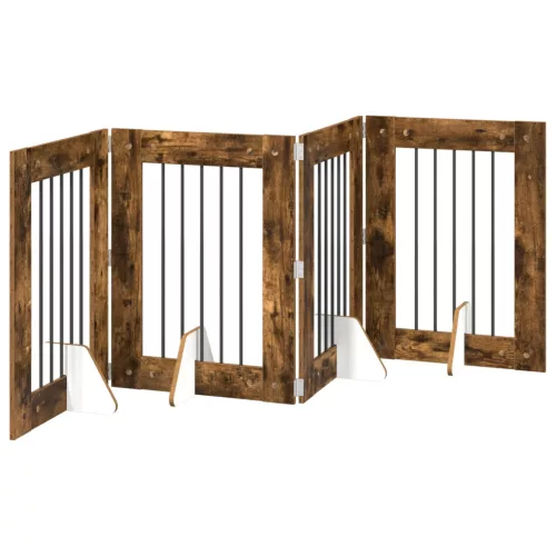  Kutyakerítés állványokkal 4 pcs Füstös Tölgy 60 x 80 cm