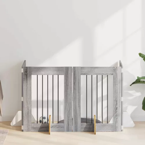  Kutyakerítés állványokkal 4 pcs Szürke Sonoma 60 x 80 cm