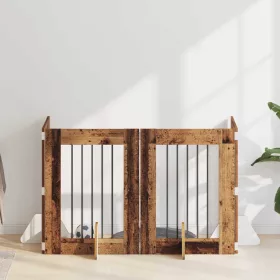    Kutyakerítés állványokkal 4 pcs Antik Fa 60 x 80 cm Szerelt Fa