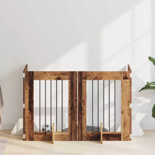  Kutyakerítés állványokkal 4 pcs Antik Fa 60 x 80 cm Szerelt Fa