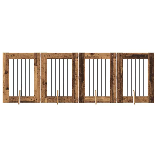  Kutyakerítés állványokkal 4 pcs Antik Fa 60 x 80 cm Szerelt Fa