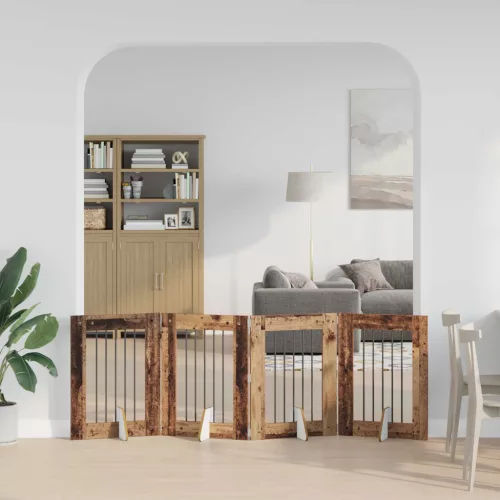  Kutyakerítés állványokkal 4 pcs Antik Fa 60 x 80 cm Szerelt Fa