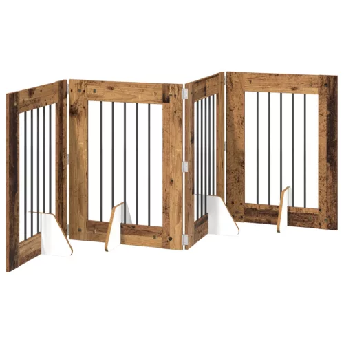  Kutyakerítés állványokkal 4 pcs Antik Fa 60 x 80 cm Szerelt Fa