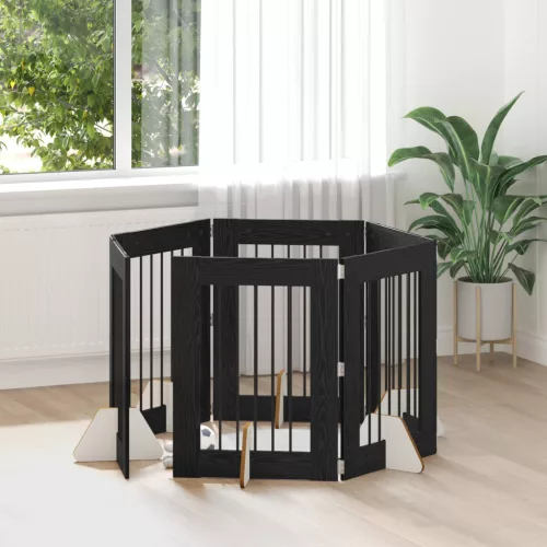  Kutyakerítés állványokkal 6 pcs Fekete Tölgy 60 x 80 cm