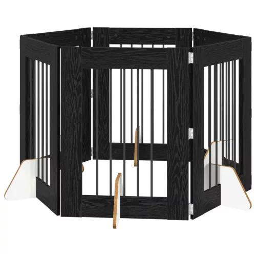  Kutyakerítés állványokkal 6 pcs Fekete Tölgy 60 x 80 cm