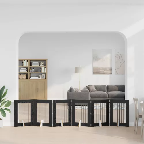  Kutyakerítés állványokkal 6 pcs Fekete Tölgy 60 x 80 cm