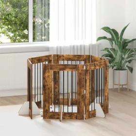    Kutyakerítés állványokkal 6 pcs Füstös Tölgy 60 x 80 cm