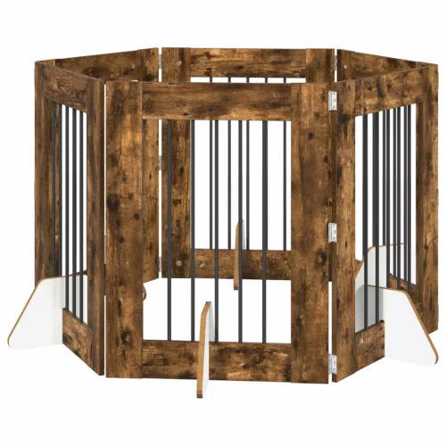  Kutyakerítés állványokkal 6 pcs Füstös Tölgy 60 x 80 cm