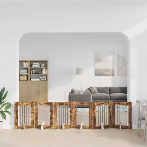  Kutyakerítés állványokkal 6 pcs Füstös Tölgy 60 x 80 cm