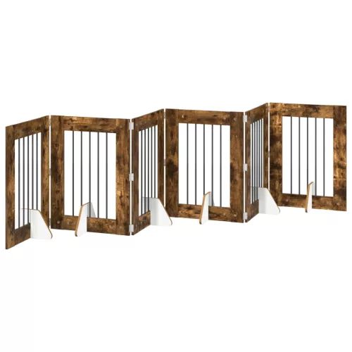  Kutyakerítés állványokkal 6 pcs Füstös Tölgy 60 x 80 cm