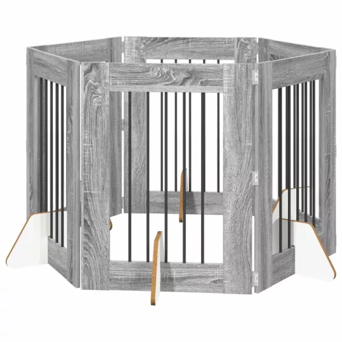  Kutyakerítés állványokkal 6 pcs Szürke Sonoma 60 x 80 cm