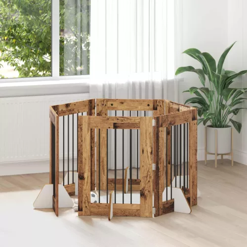  Kutyakerítés állványokkal 6 pcs Antik Fa 60 x 80 cm Szerelt Fa
