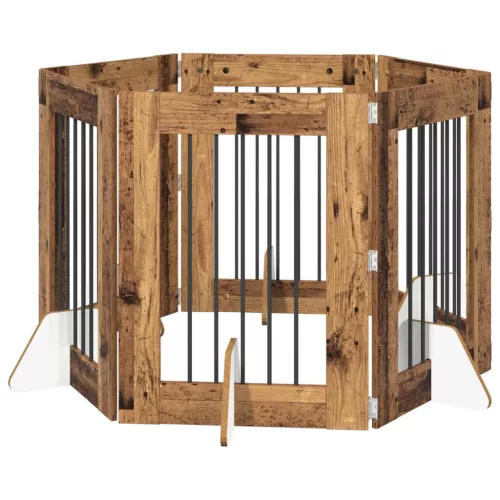  Kutyakerítés állványokkal 6 pcs Antik Fa 60 x 80 cm Szerelt Fa
