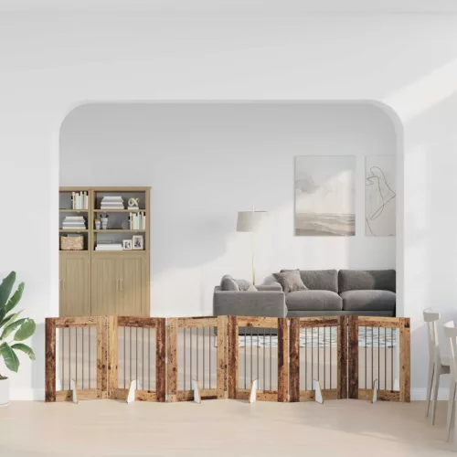  Kutyakerítés állványokkal 6 pcs Antik Fa 60 x 80 cm Szerelt Fa