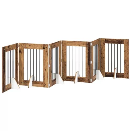  Kutyakerítés állványokkal 6 pcs Antik Fa 60 x 80 cm Szerelt Fa