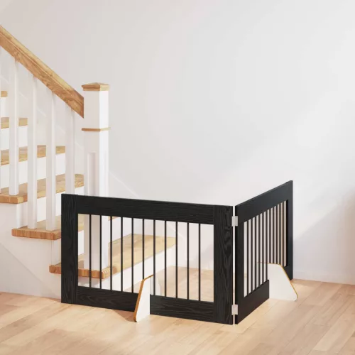  Kutyakerítés állványokkal 2 pcs Fekete Tölgy 100 x 60 cm