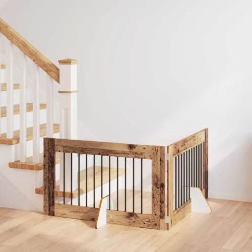  Kutyakerítés állványokkal 2 pcs Antik Fa 100 x 60 cm Szerelt Fa