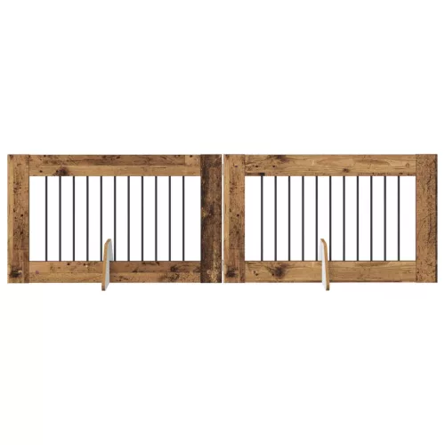  Kutyakerítés állványokkal 2 pcs Antik Fa 100 x 60 cm Szerelt Fa