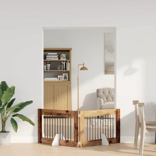  Kutyakerítés állványokkal 2 pcs Antik Fa 100 x 60 cm Szerelt Fa