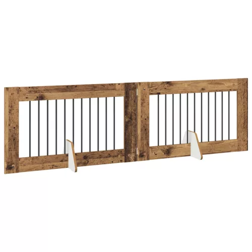 Kutyakerítés állványokkal 2 pcs Antik Fa 100 x 60 cm Szerelt Fa