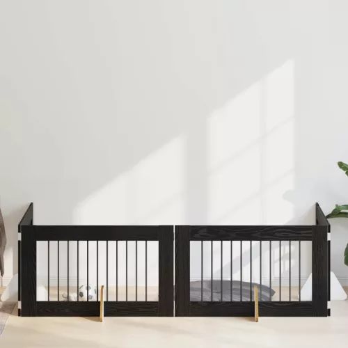  Kutyakerítés állványokkal 4 pcs Fekete Tölgy 100 x 60 cm