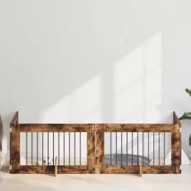    Kutyakerítés állványokkal 4 pcs Füstös Tölgy 100 x 60 cm