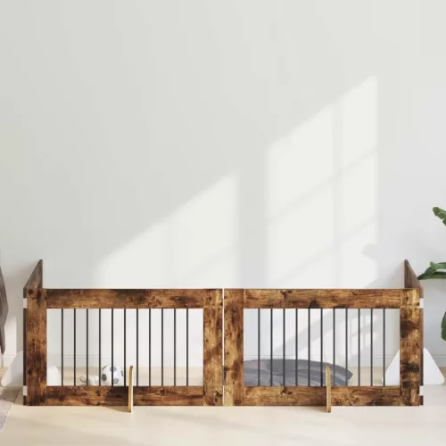  Kutyakerítés állványokkal 4 pcs Füstös Tölgy 100 x 60 cm