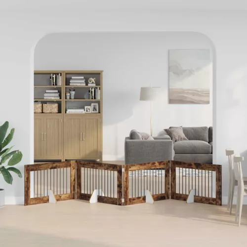  Kutyakerítés állványokkal 4 pcs Füstös Tölgy 100 x 60 cm